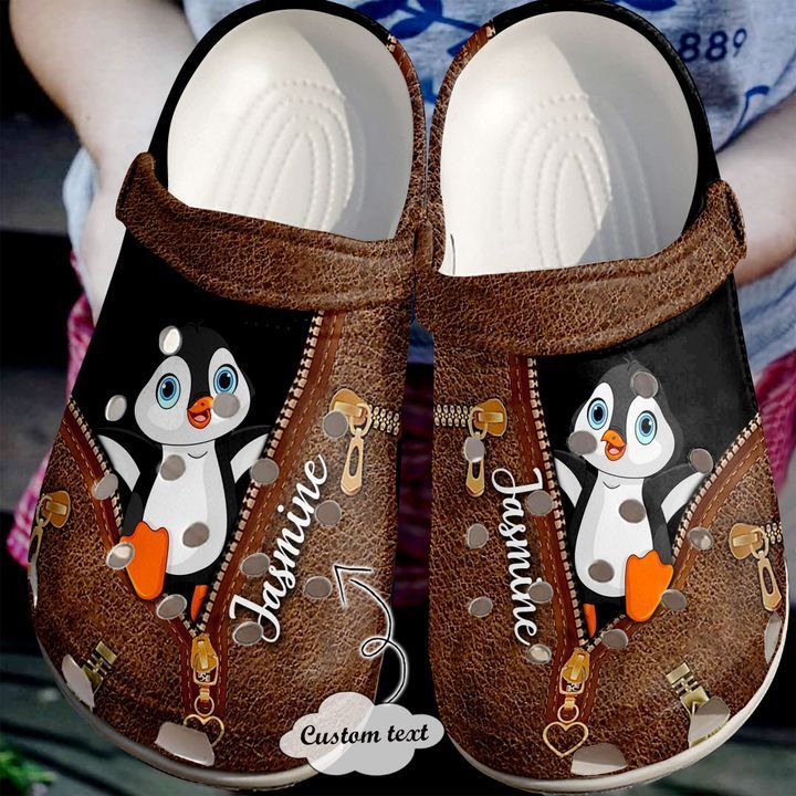 Penguin Personalized Clog, Custom Name, Text Funny Penguin Zipper, Fashion Style For Women, Men, Kid, Print 3D