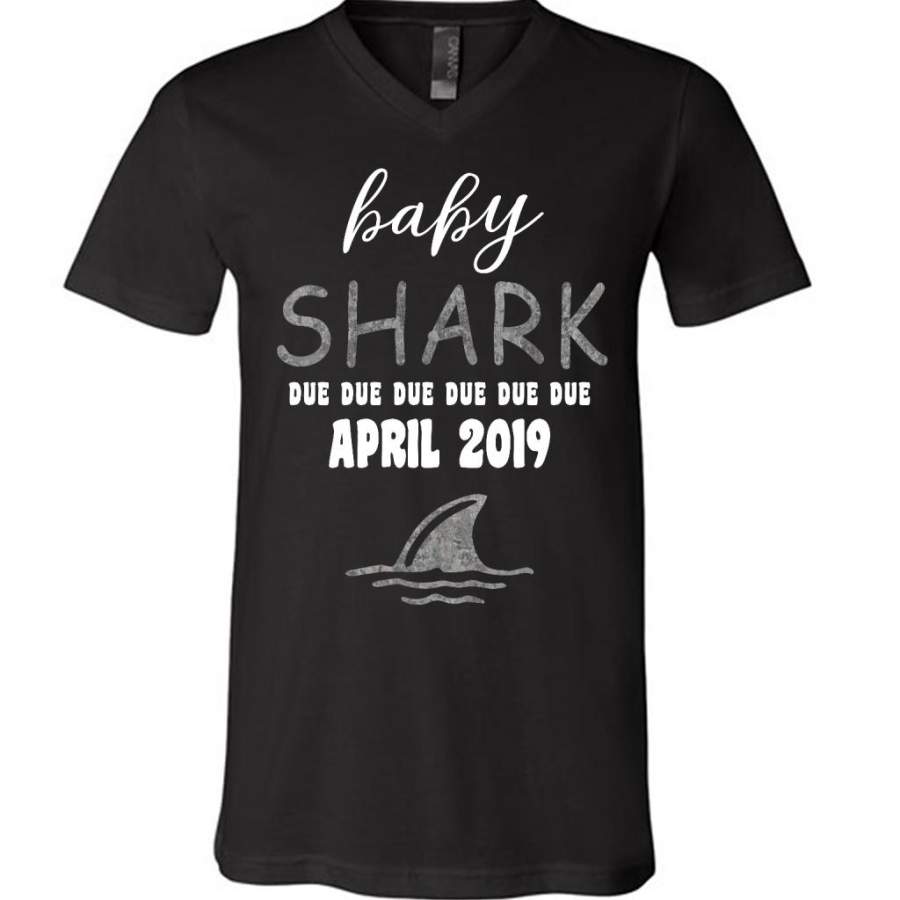 Baby Shark Due Due Due Due April  2019, Birthday Gift – Canvas Unisex V-Neck Shirt