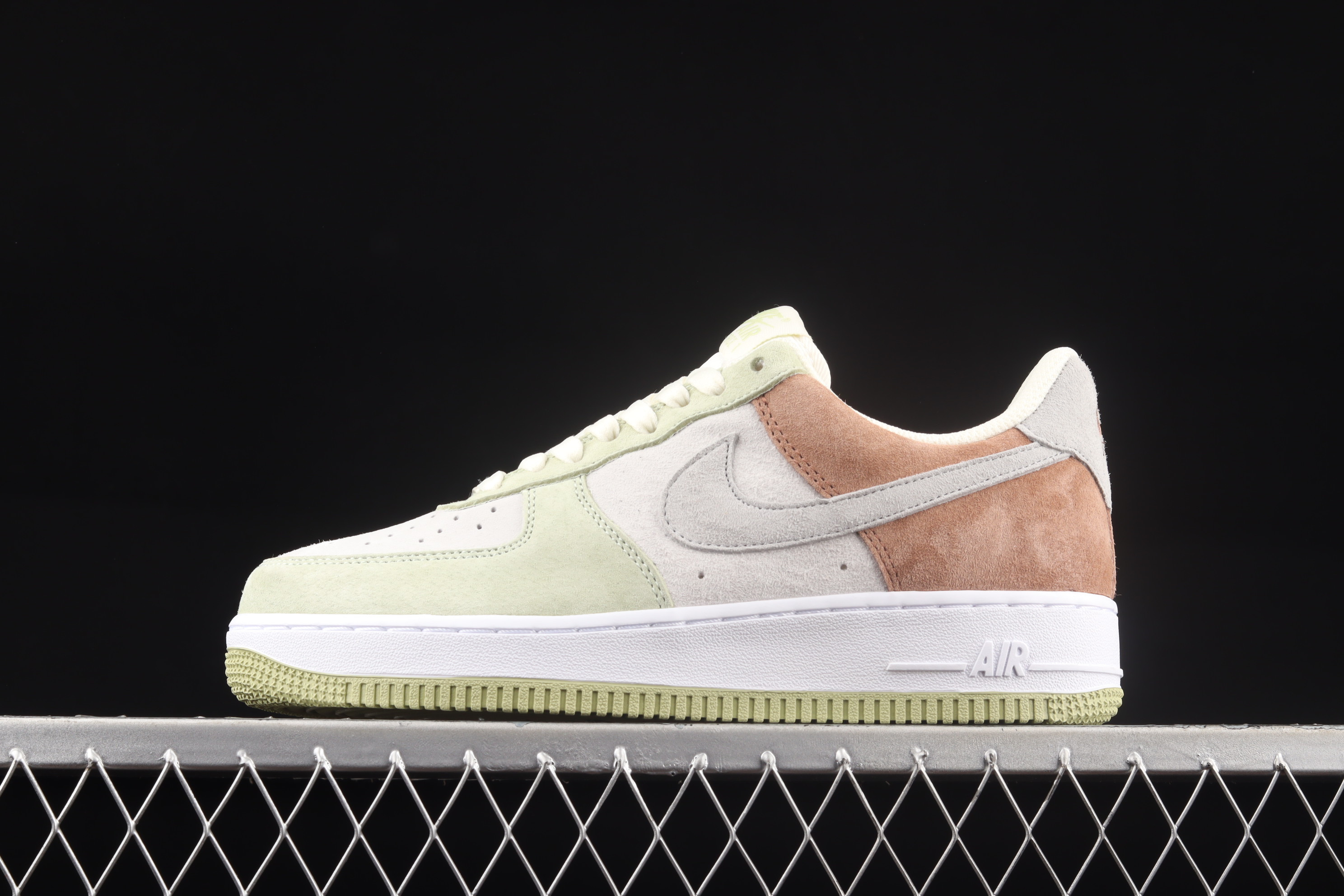 Nike Air Force 1 07 Low White Light Green Grey Brown Sneakers, Women SNK675834259