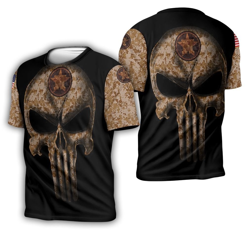 Camouflage Skull Houston Astros American Flag 3D T-Shirt