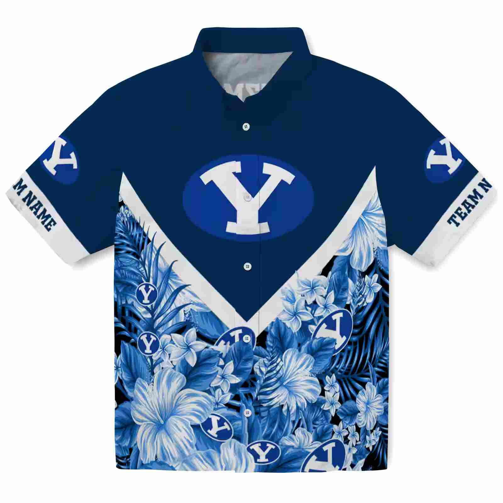 Custom Byu Cougars Floral Chevron Blue Hawaiian Shirt