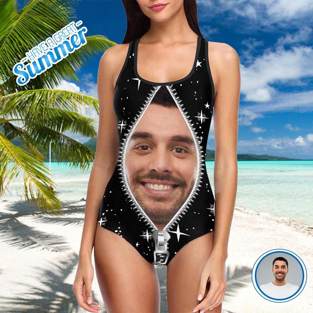 Custom Face Shiny Star Night Women’S Tank Top Bathing Swimsuit, Upload Photo One Piece Swimsuit