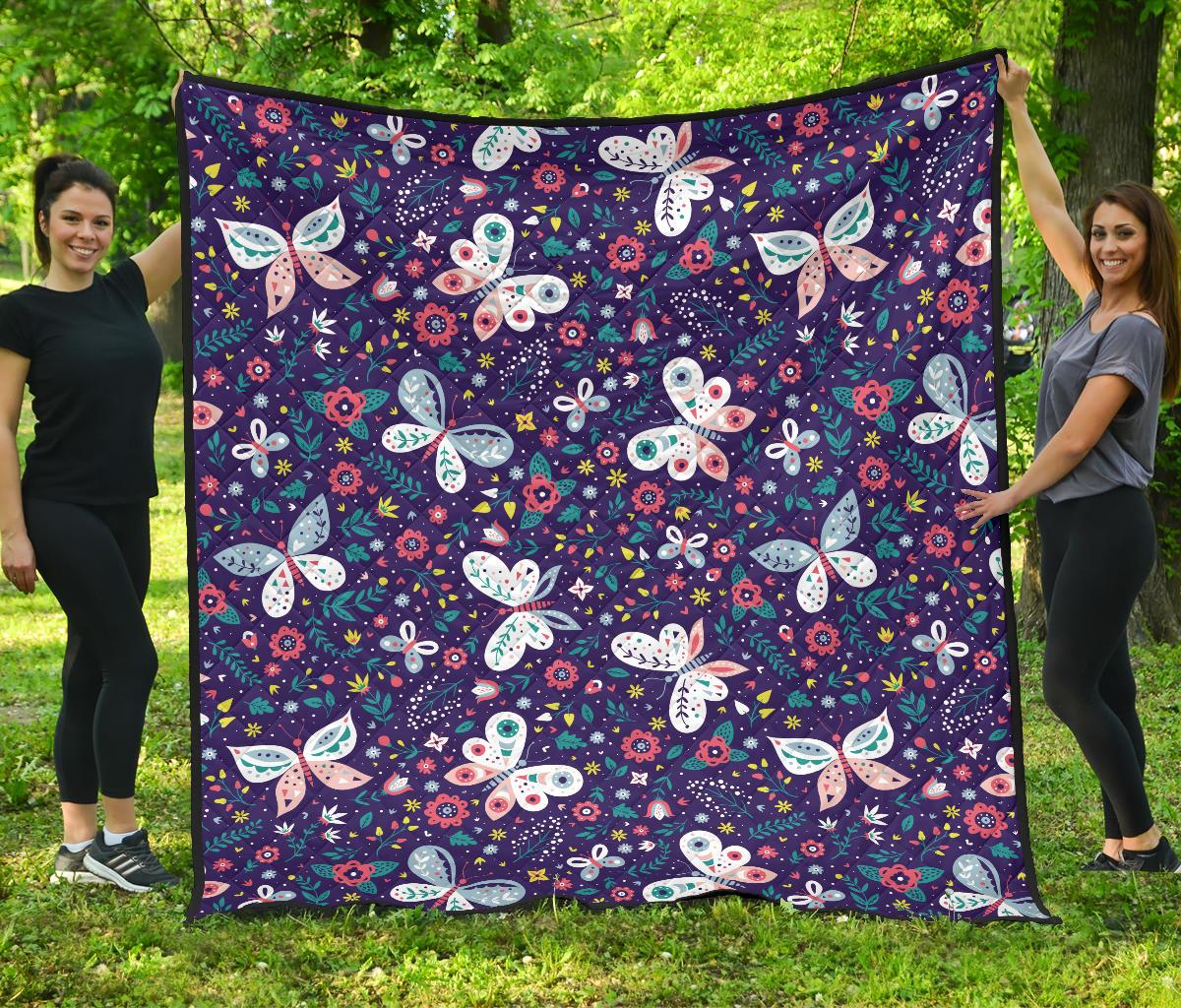 Colorful Butterfly Flower Pattern.Eps Premium Quilt