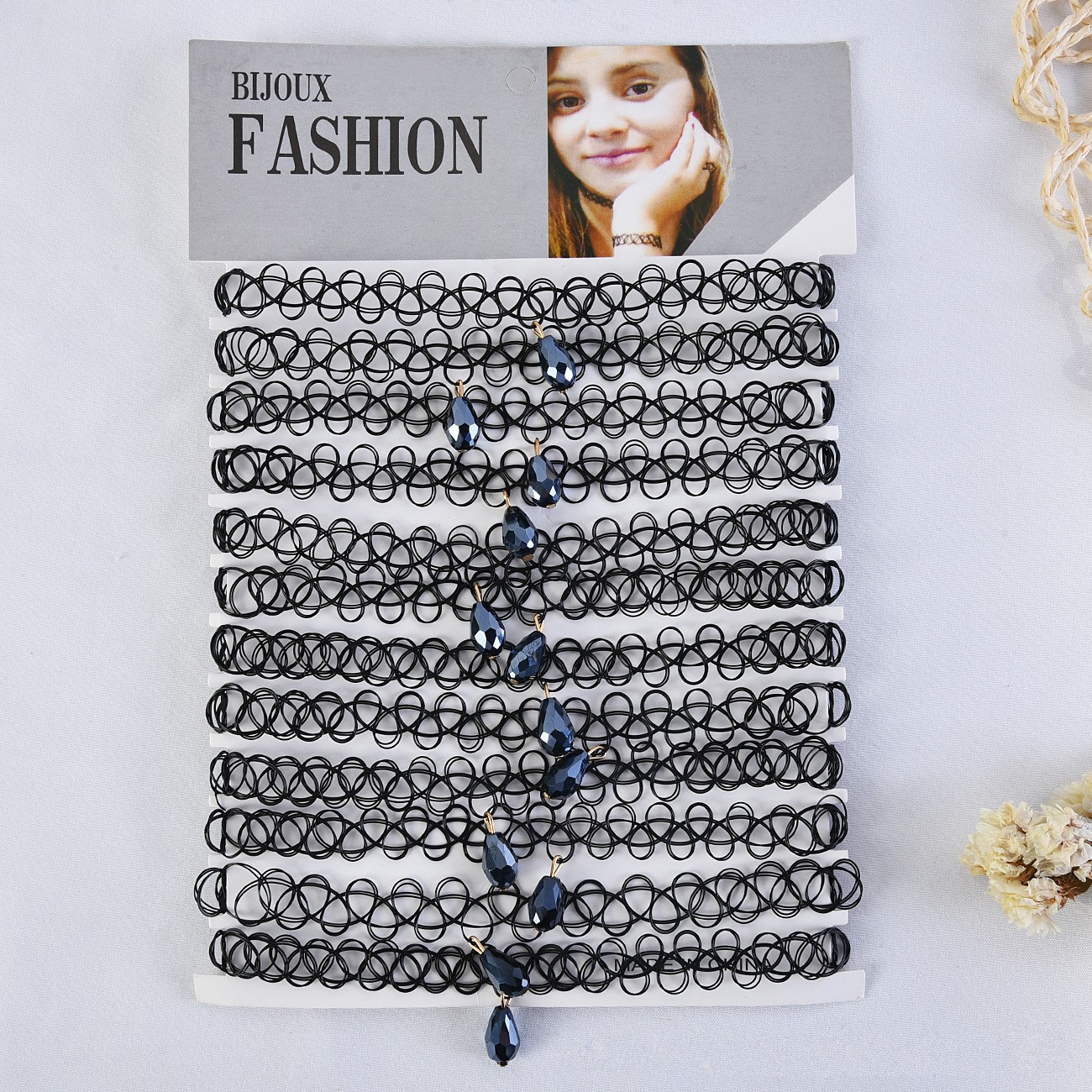 12pcs/set Lace Fishline Choker Necklaces Women Girls Stretchy Gothic Punk Elastic Hollow Chain Chocker Collar Necklace Jewelry alx