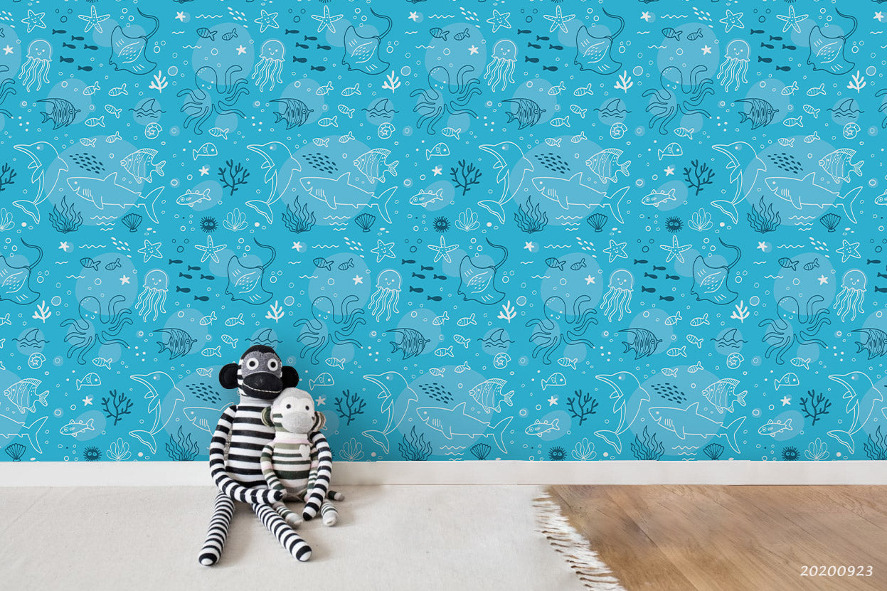 3D Cartoon Pattern Underwater Animals Wall Mural Wallpaper Wj 3193