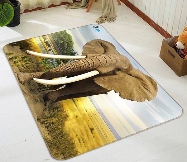 Big Ivory Elephant On Sunny Grassland Area Rug Home Decor