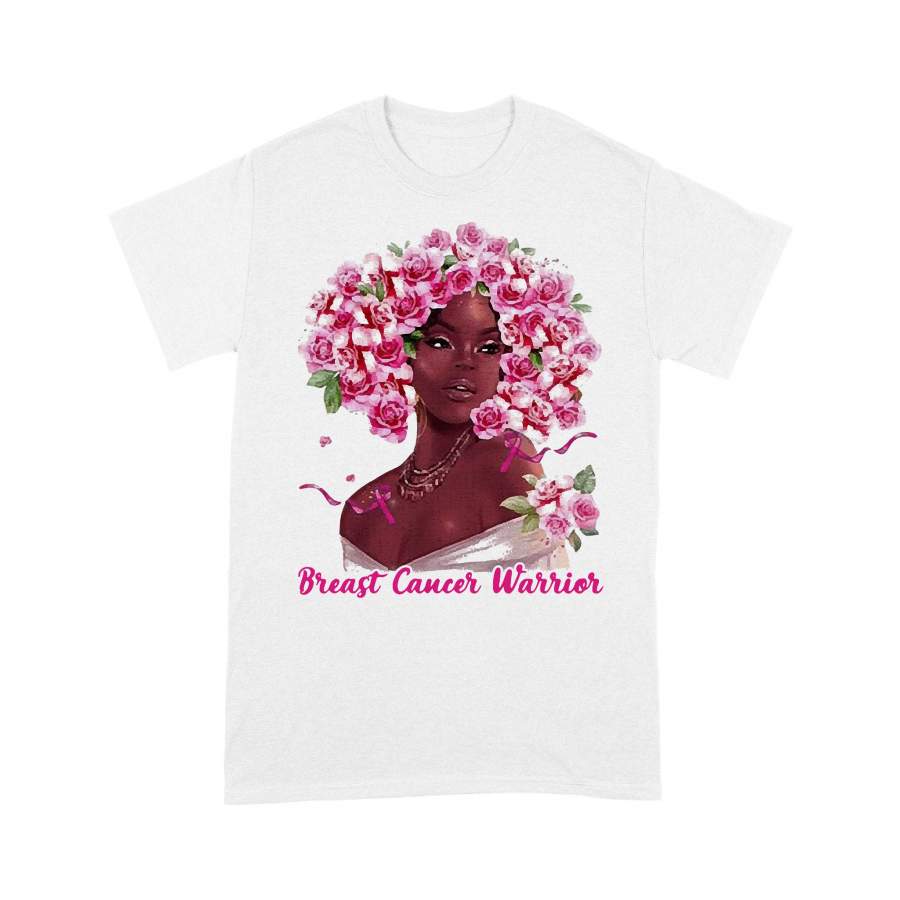 Black Girl Pink Flower Warrior Breast Cancer Awareness T-shirt