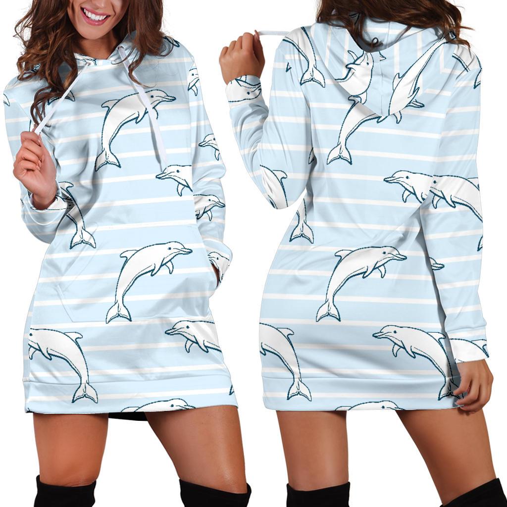 Dolphin Blue Striped Background Women’S Hoodie Dress