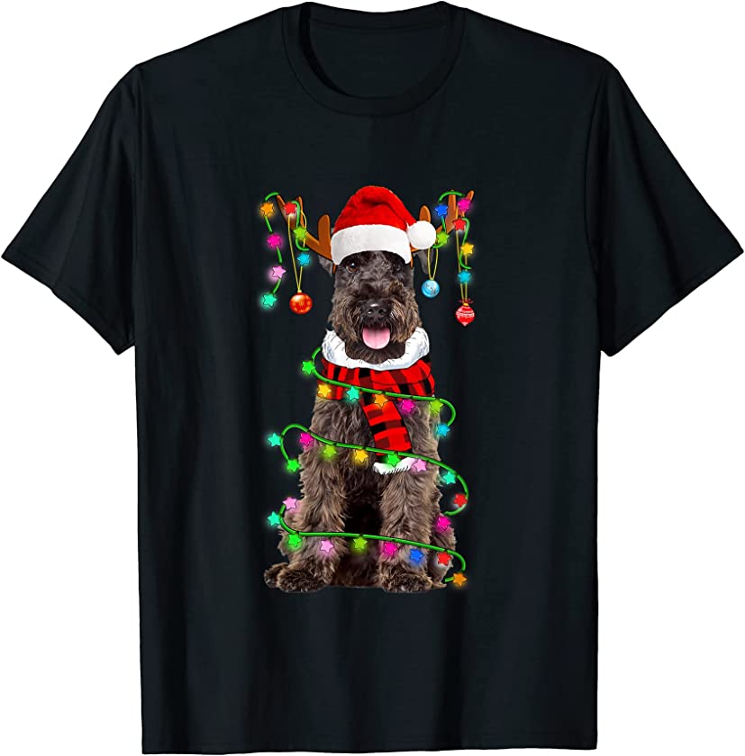 Schnauzer Dog Santa Xmas Puppy Lover Christmas Lights T-Shirt