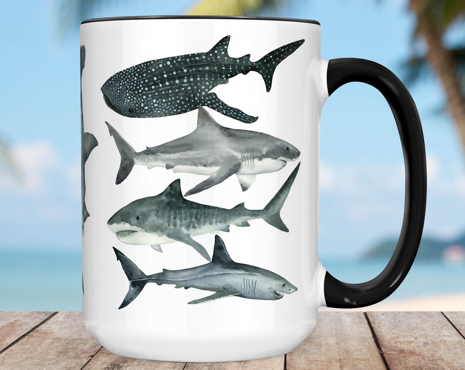 Shark Great White Shark Whale Shark Hammerhead Shark Tiger Shark Shark Week Gift Inner Color Accent Mug 11Oz Coffee Tea Cup