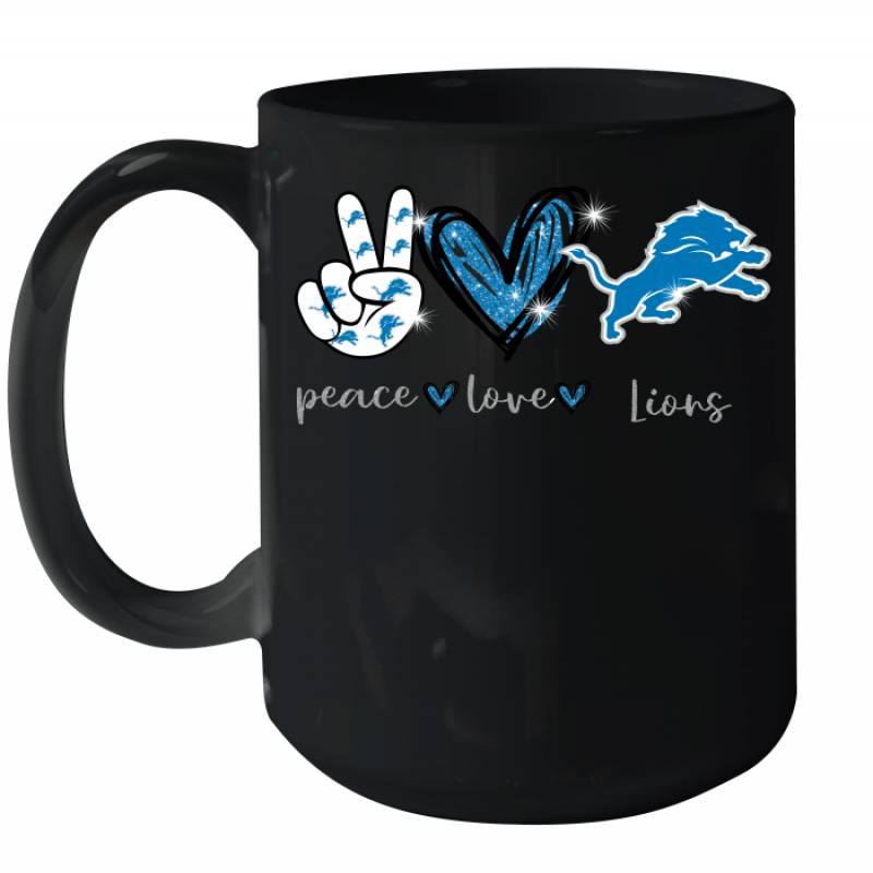 Peace Love Lions gift for Detroit Lions Fans Ceramic Mug 15oz