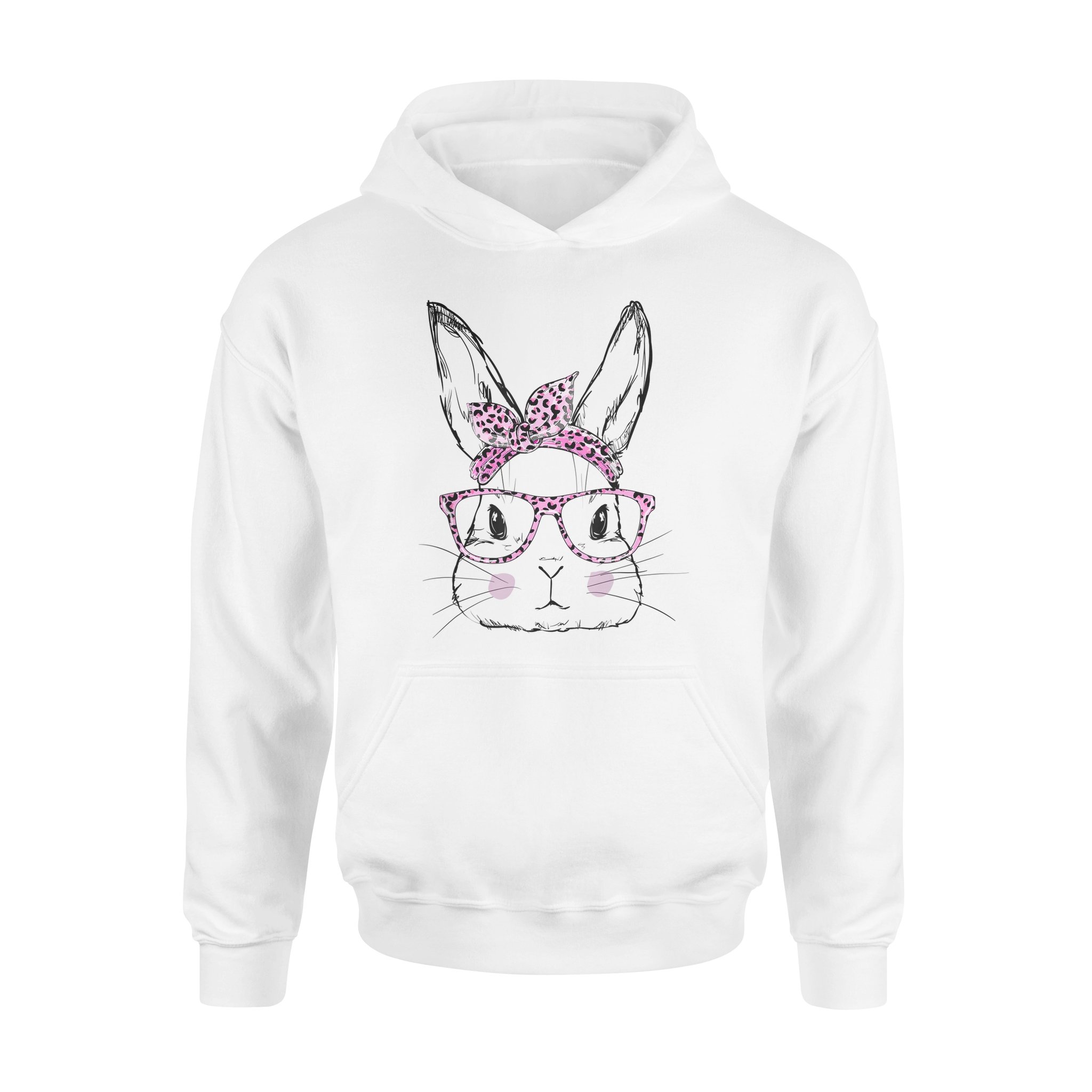 Cute Bunny Face Shirt Leopard Print Glasses Easter Women Boy – Standard Hoodie