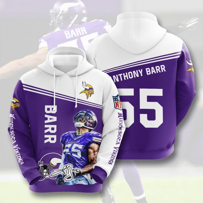 Minnesota Vikings 55 Anthony Barr 5 Unisex 3D Hoodie Gift For Fans