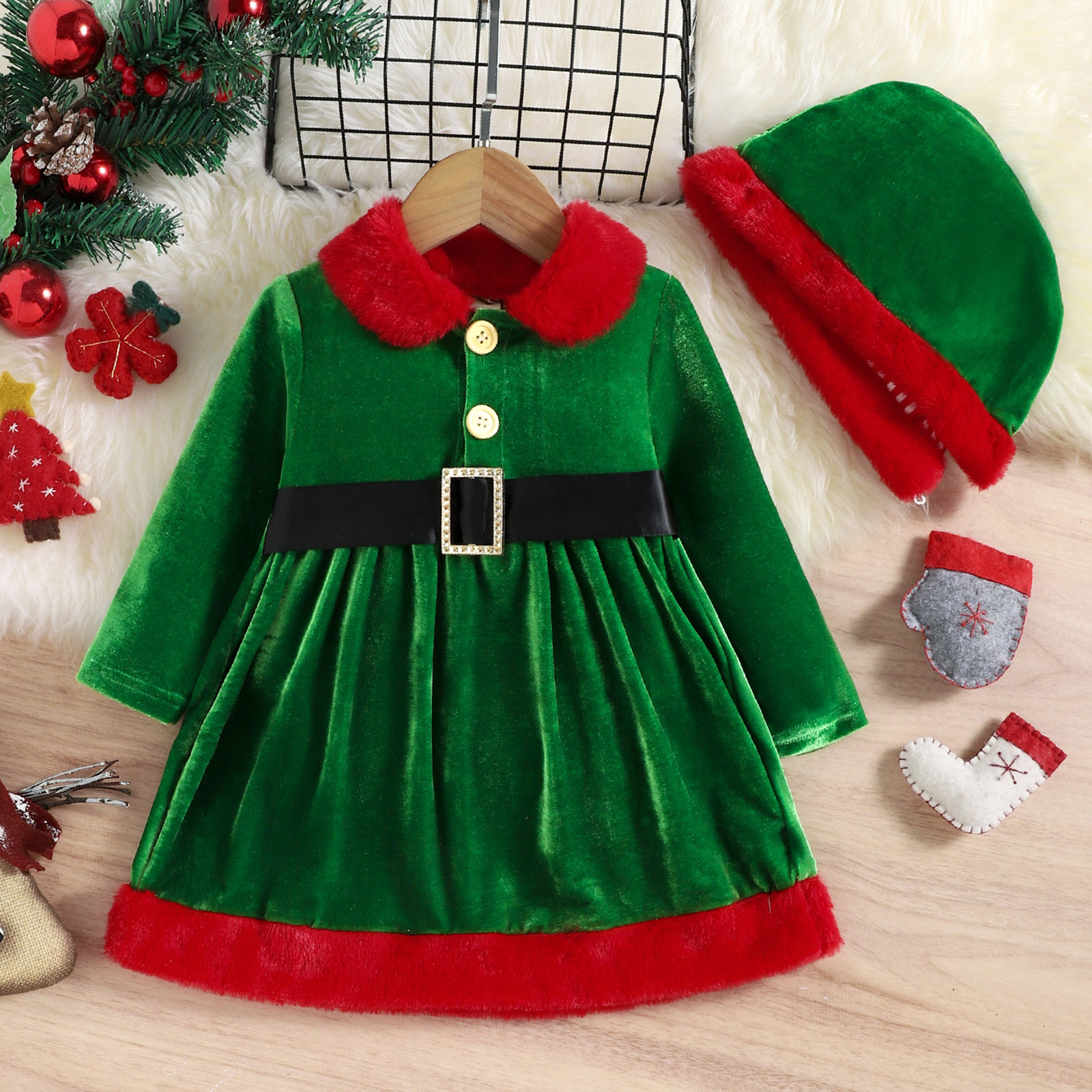 Belle Dress Toddler Girls Long Sleeve Christmas Detachable Hooded Fleece Princess Dress Cotton Dresses for Little Girls alx