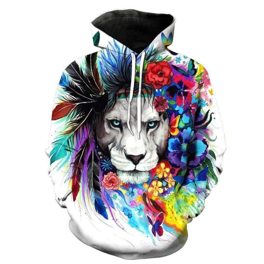 White Lion Flowers Hoodie 3D All over print