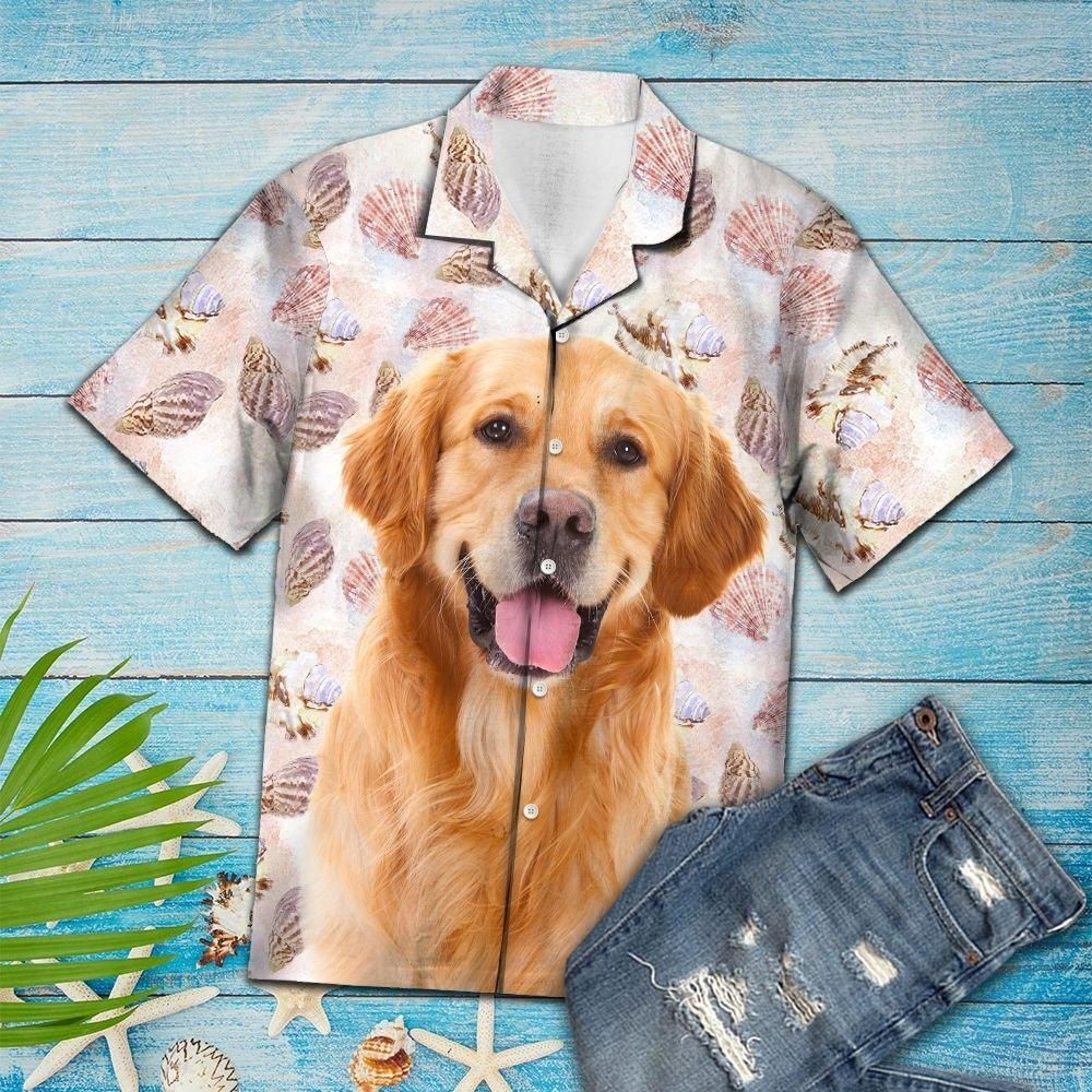 Aloha Shirt Seashells And Cute Golden Retriever H207026 – Hawaiian Shirt