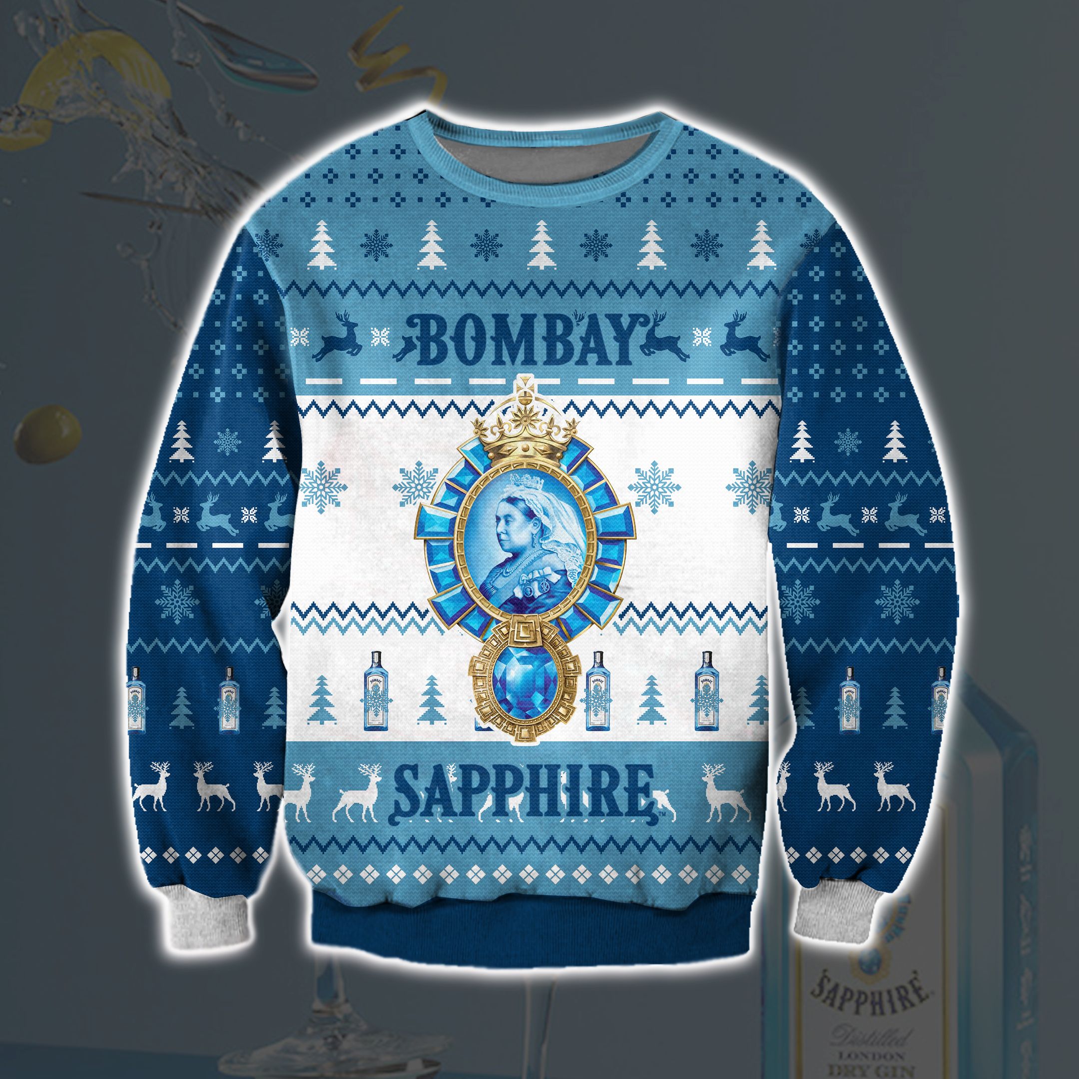Bombay Sapphire Knitting Pattern 3D Print Ugly Christmas Sweater