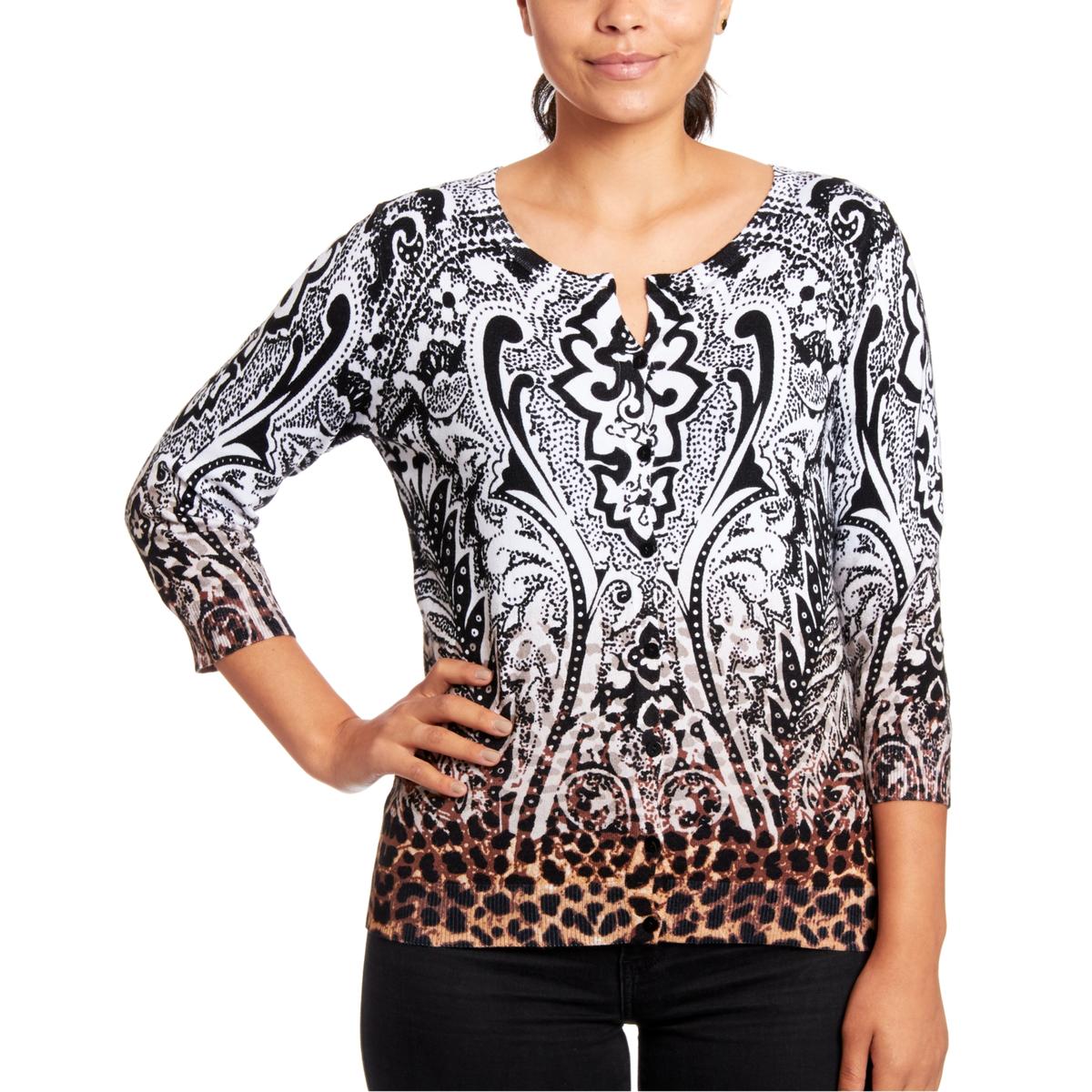 Womens Paisley Animal Print Cardigan Sweater