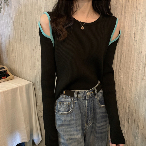 Women’s Sweater Sexy Off Shoulder Round Neck Pullover Long Sleeve Fashion Slim Fit Sweater Autumn Winter Women’s Top 2022 New alx