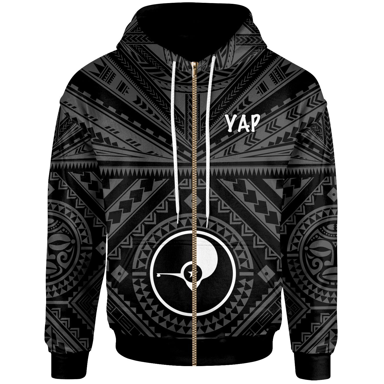 Yap Zip-Up Hoodie  – Yap Seal With Polynesian Tattoo Style