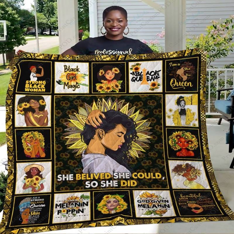 TA Black Girl Sunflower Quilt Blanket