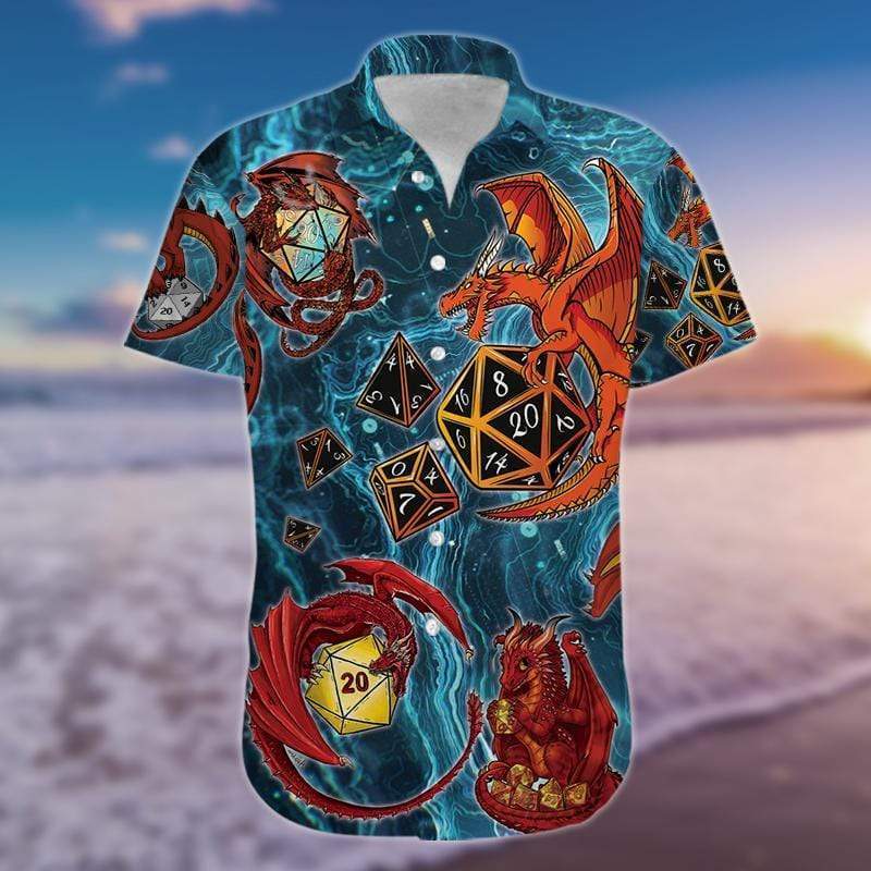 Dragon Playing Dice Blue Hawaii Shirt Ha44117