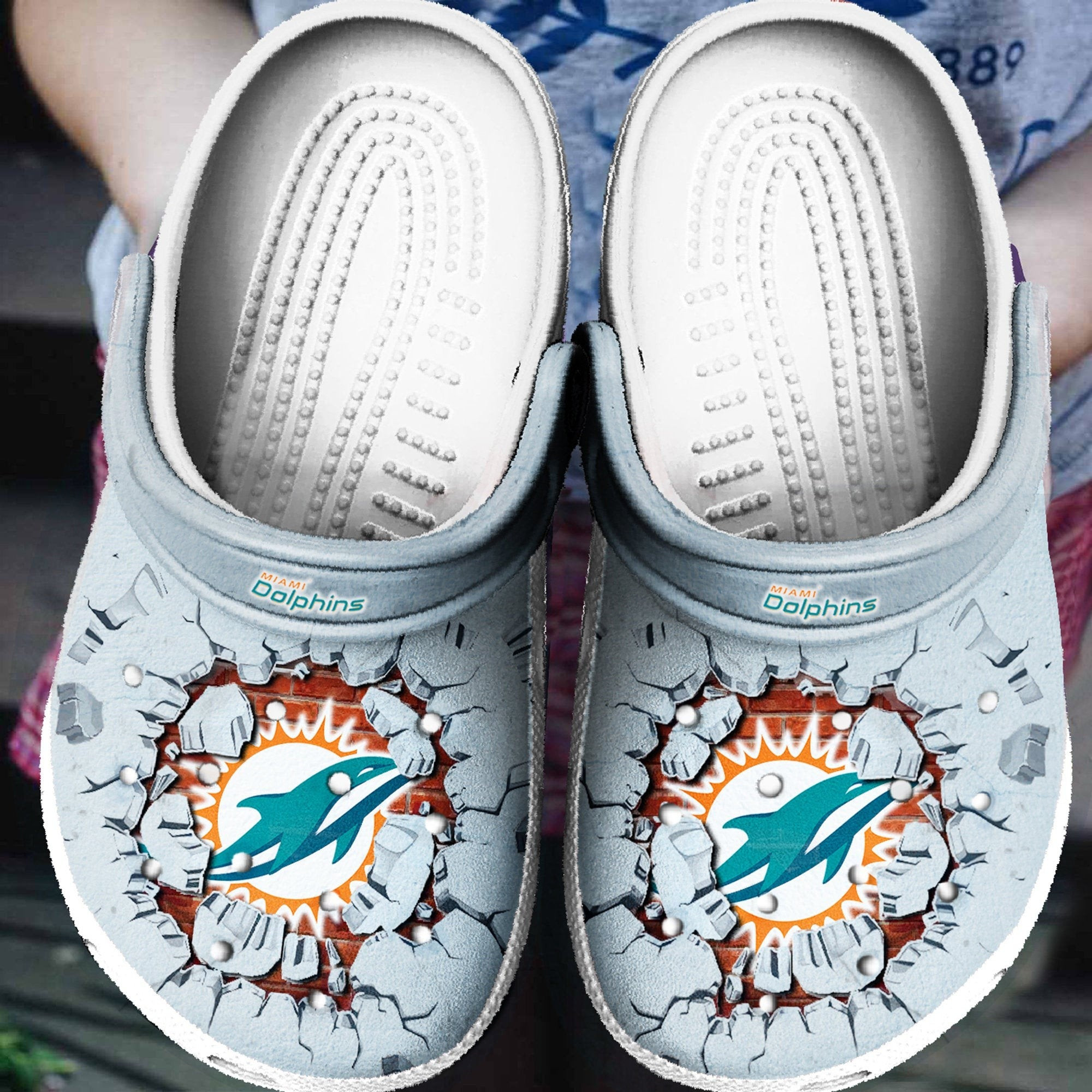 Miami Dolphins Tide Breaking Wall Pattern Crocs Classic Clogs Shoes