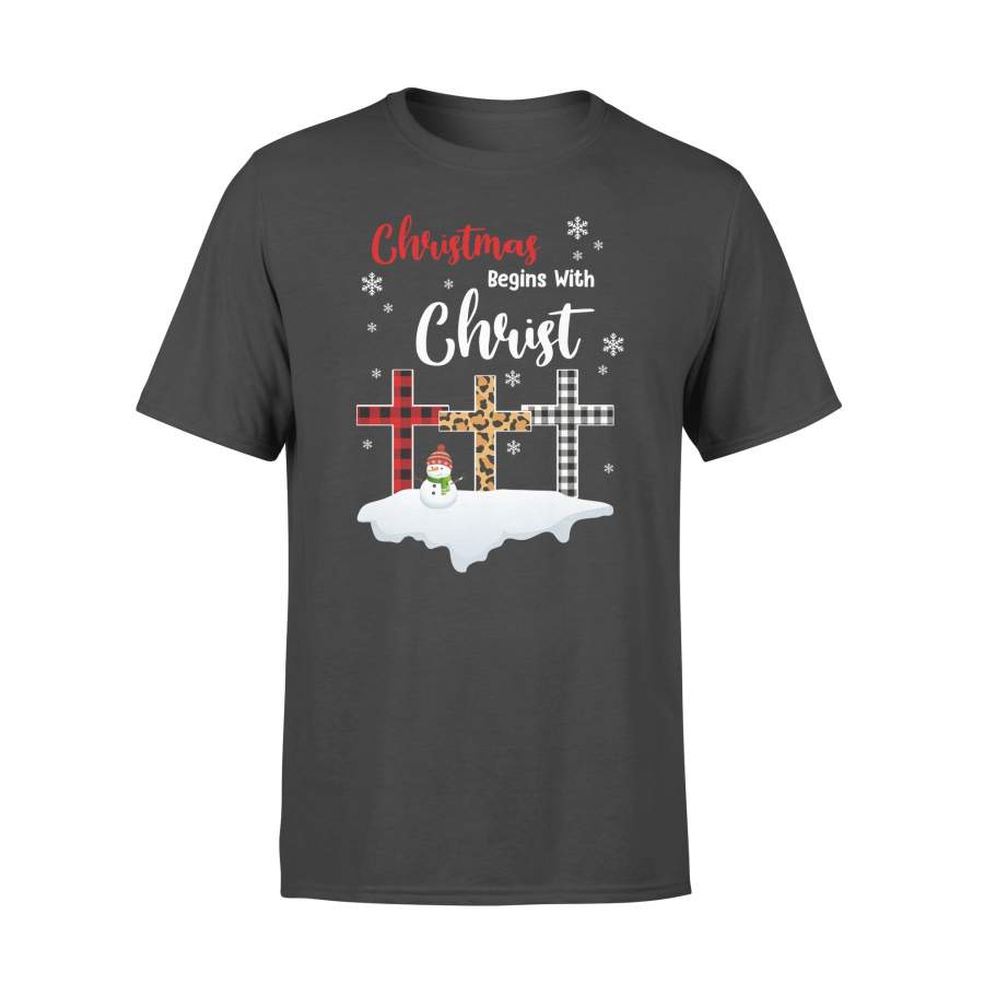 Begins With Christ Cross Leopard Buffalo Plaid –  T-shirt