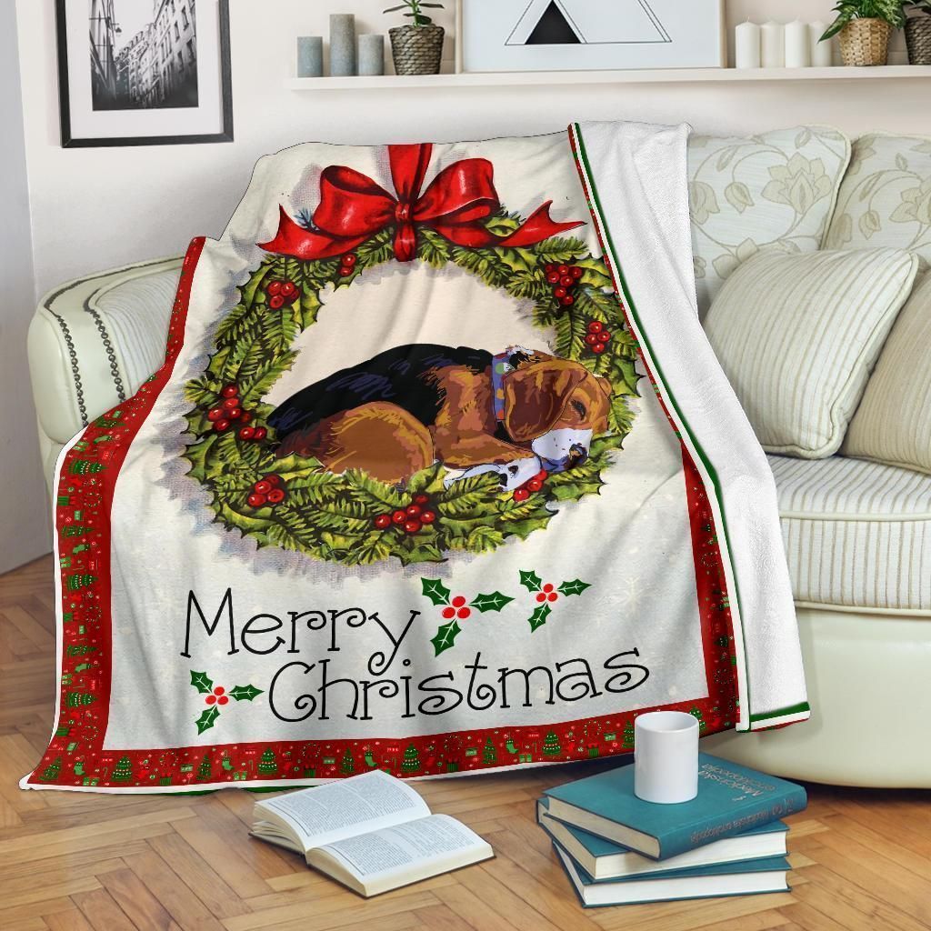 Beagle Merry Chirstmas Printed Fleece Blanket, Sherpa Blanket, Gift For Parent, Family Member, Friends Gift, Christmas Gift, Home Decor, Home Living