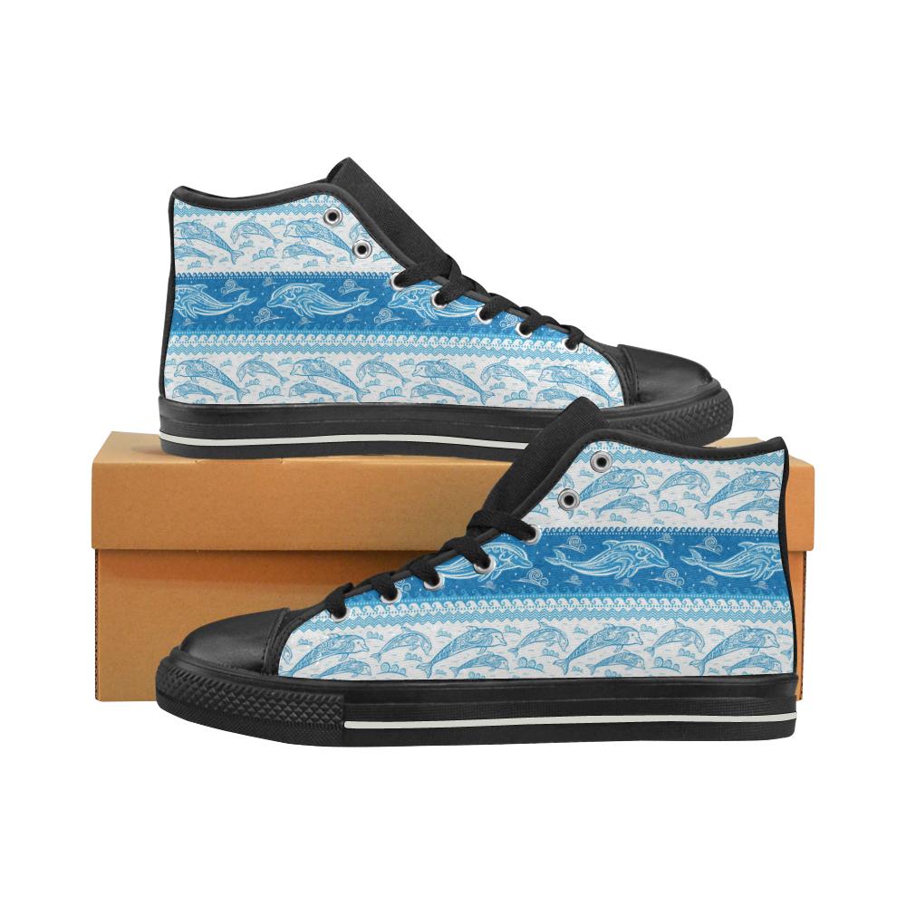 Dolphin Tribal Pattern Ethnic Motifs Women’s High Top Shoes Black