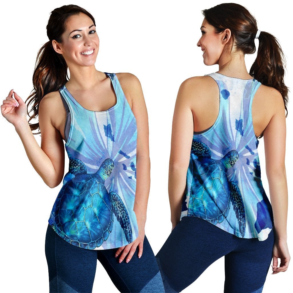 Hawaii Map Hibiscus Flower Turtle Polynesian Racerback Tank Blue Ha45945