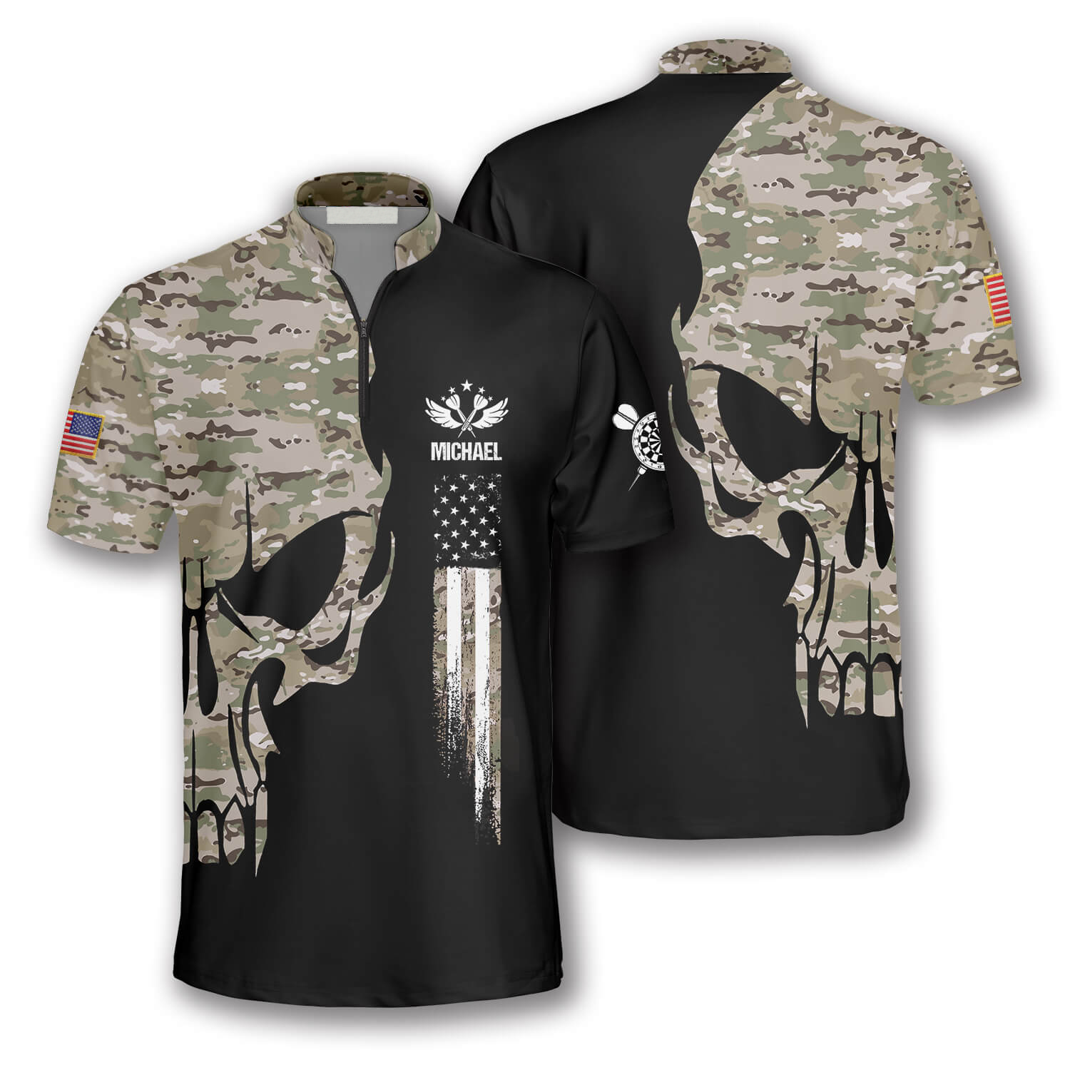 Skull Camouflage Custom Darts Jerseys For Men, Perfect Gift For Dart Team, Personalized Dart Shirt