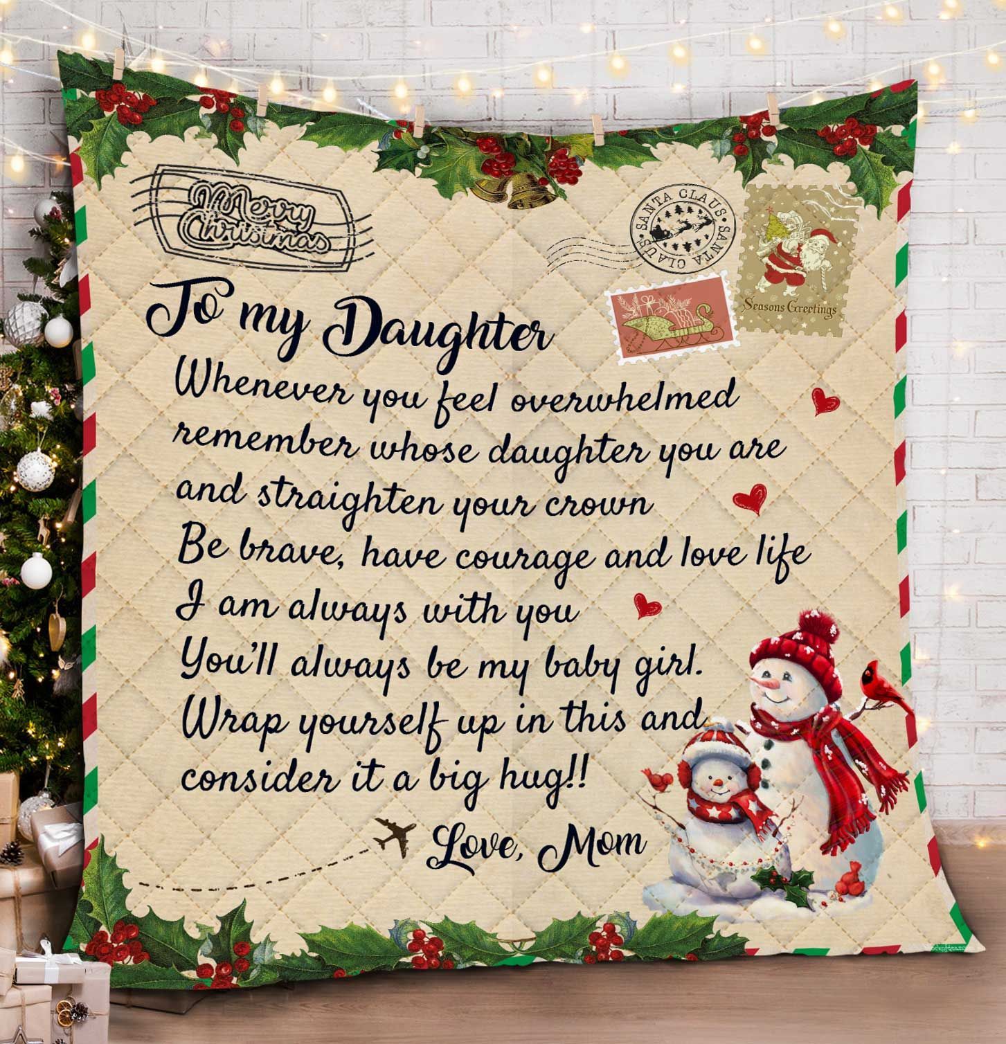 To My Daughter – Love Mom Christmas Letter Quilt Blanket TRL360V1