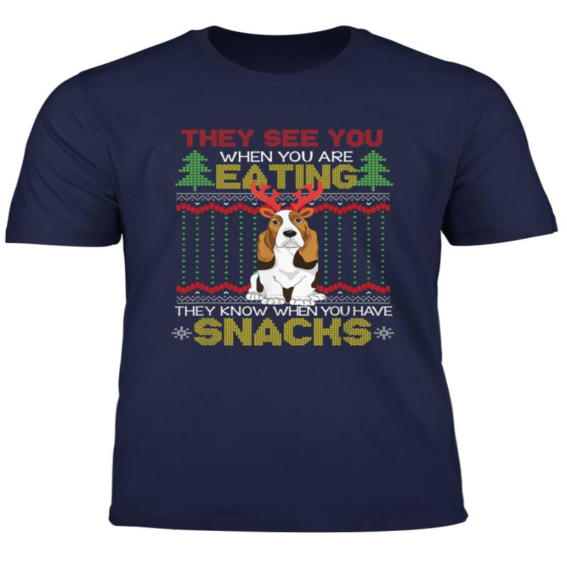 Basset Hound Ugly Christmas They See You Re Eating Xmas Gift T Shirt