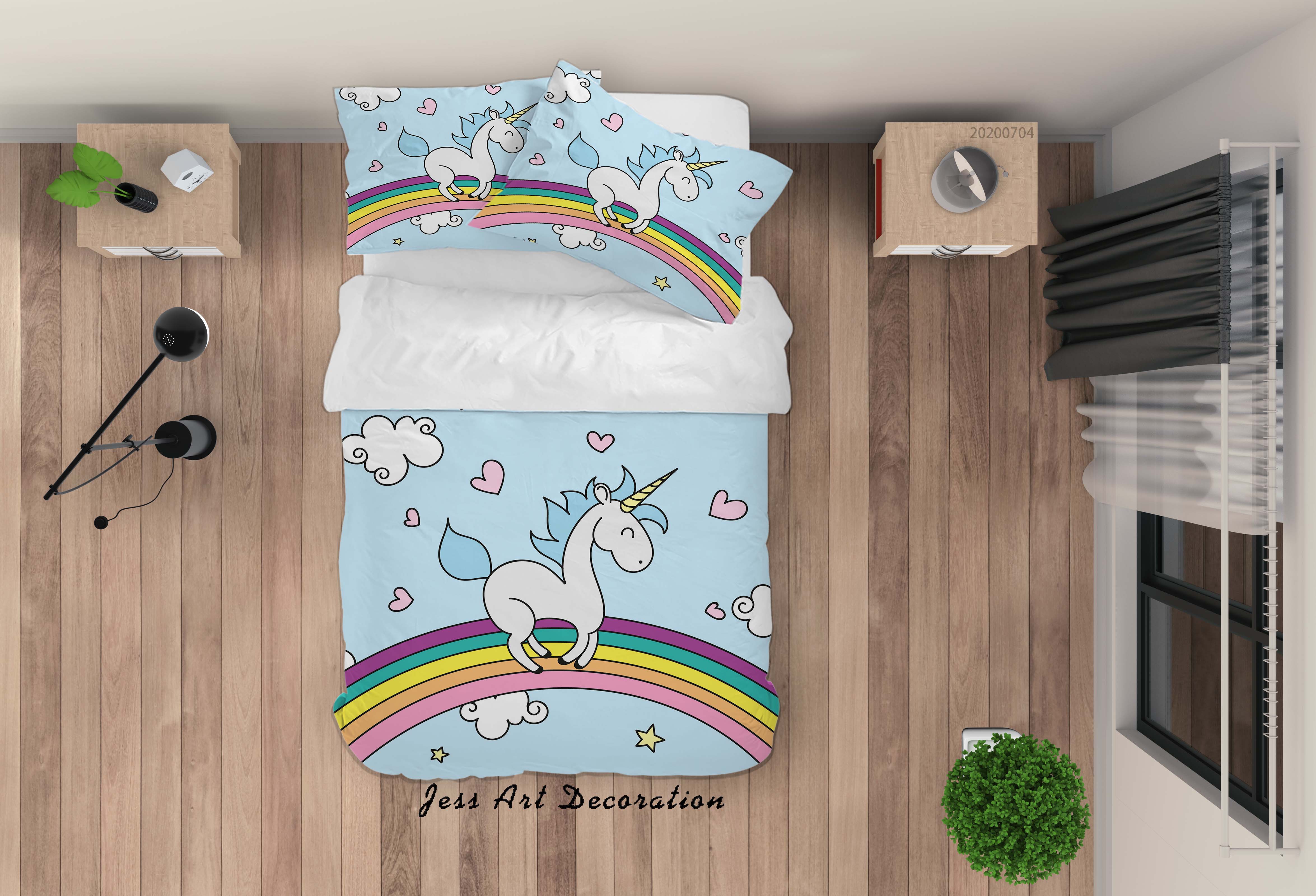 3D Blue Rainbow Unicorn Quilt Cover Set Bedding Set Duvet Cover Pillowcases Sf49