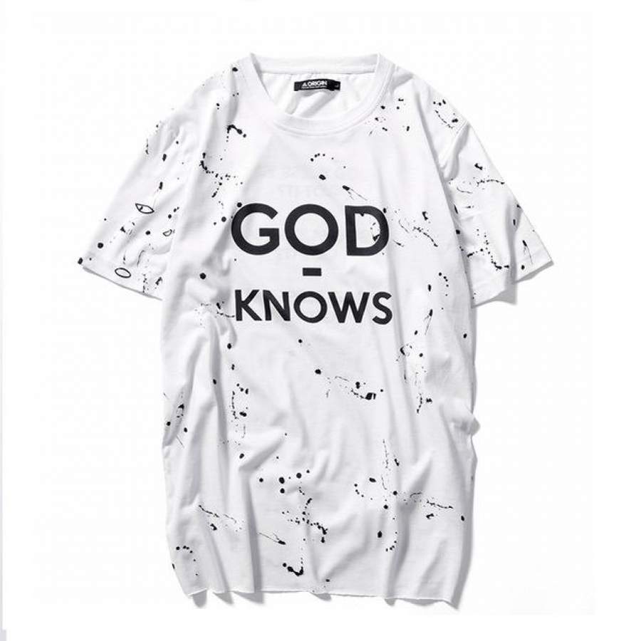 Hip Hop Print Letter “god knows” Paint Spring Summer Casual Fashion Skateboards Street wear T shirt