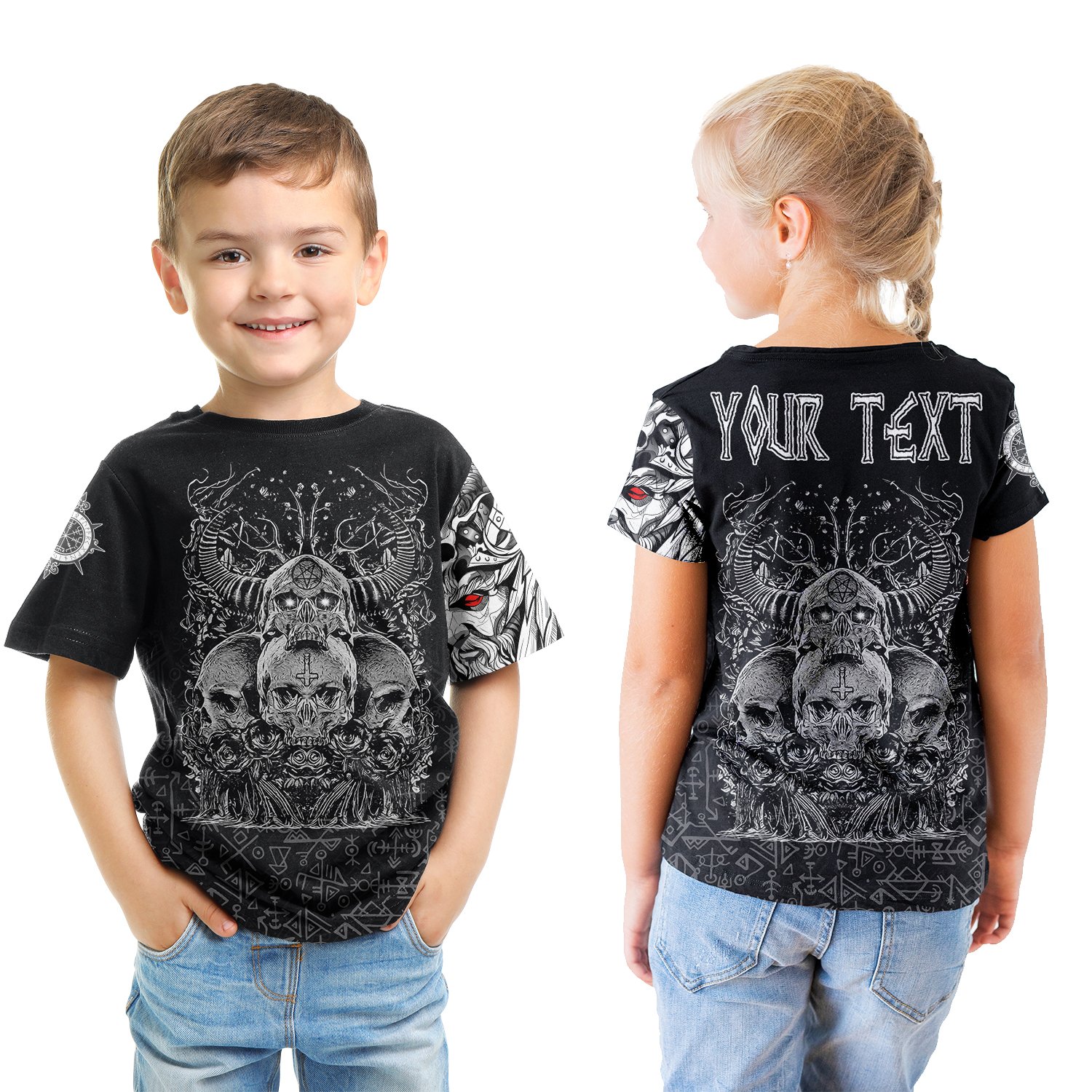 (Custom) Viking Skull Hornor T-shirt Kid A27