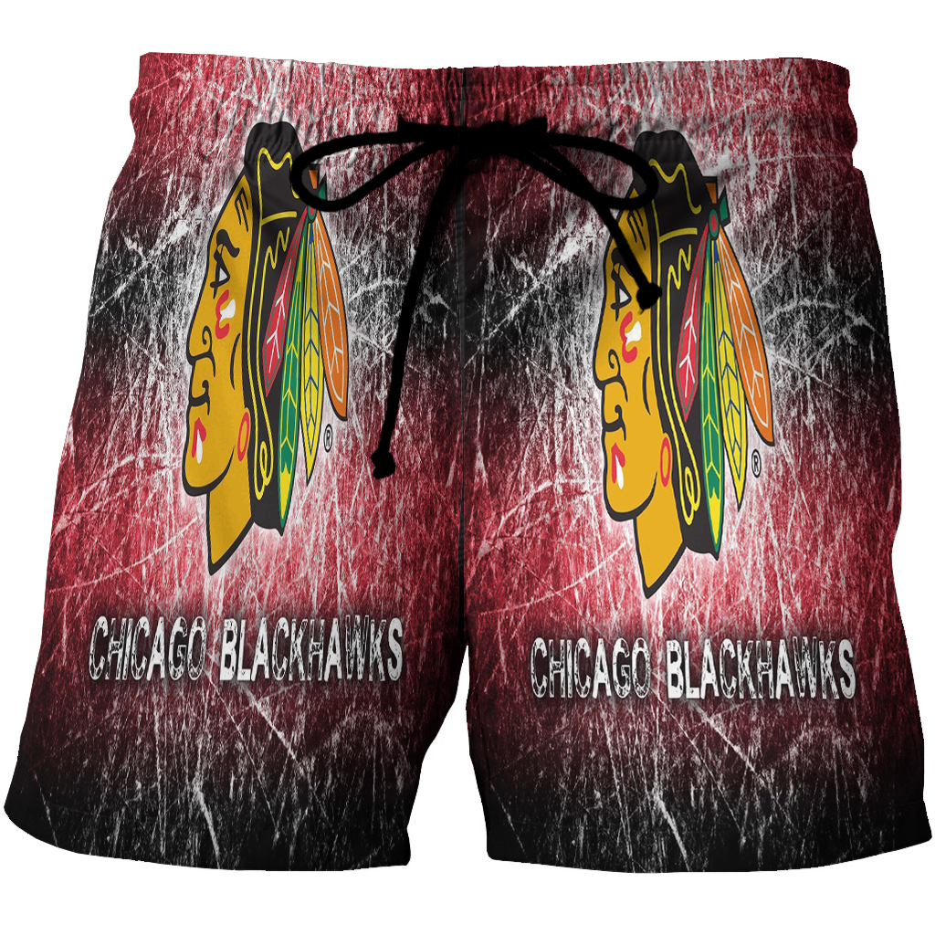 Chicago Blackhawks Emblem Texture5 3D All Over Print Summer Beach Hawaiian Short