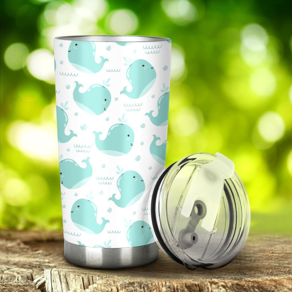 Whales Green And White Color Cute All Over Tumbler