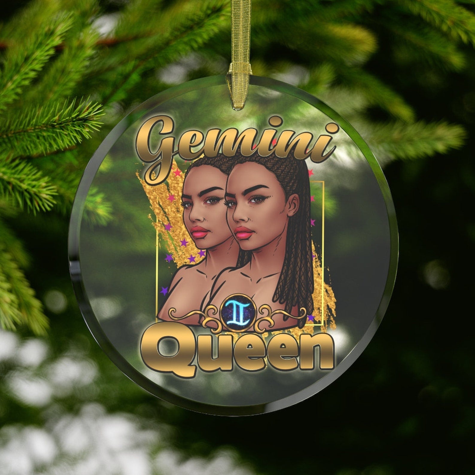 Gemini Black Girl Black Woman Gemini Queen Black Queen Gemini Zodiac Gift Christmas Ornament