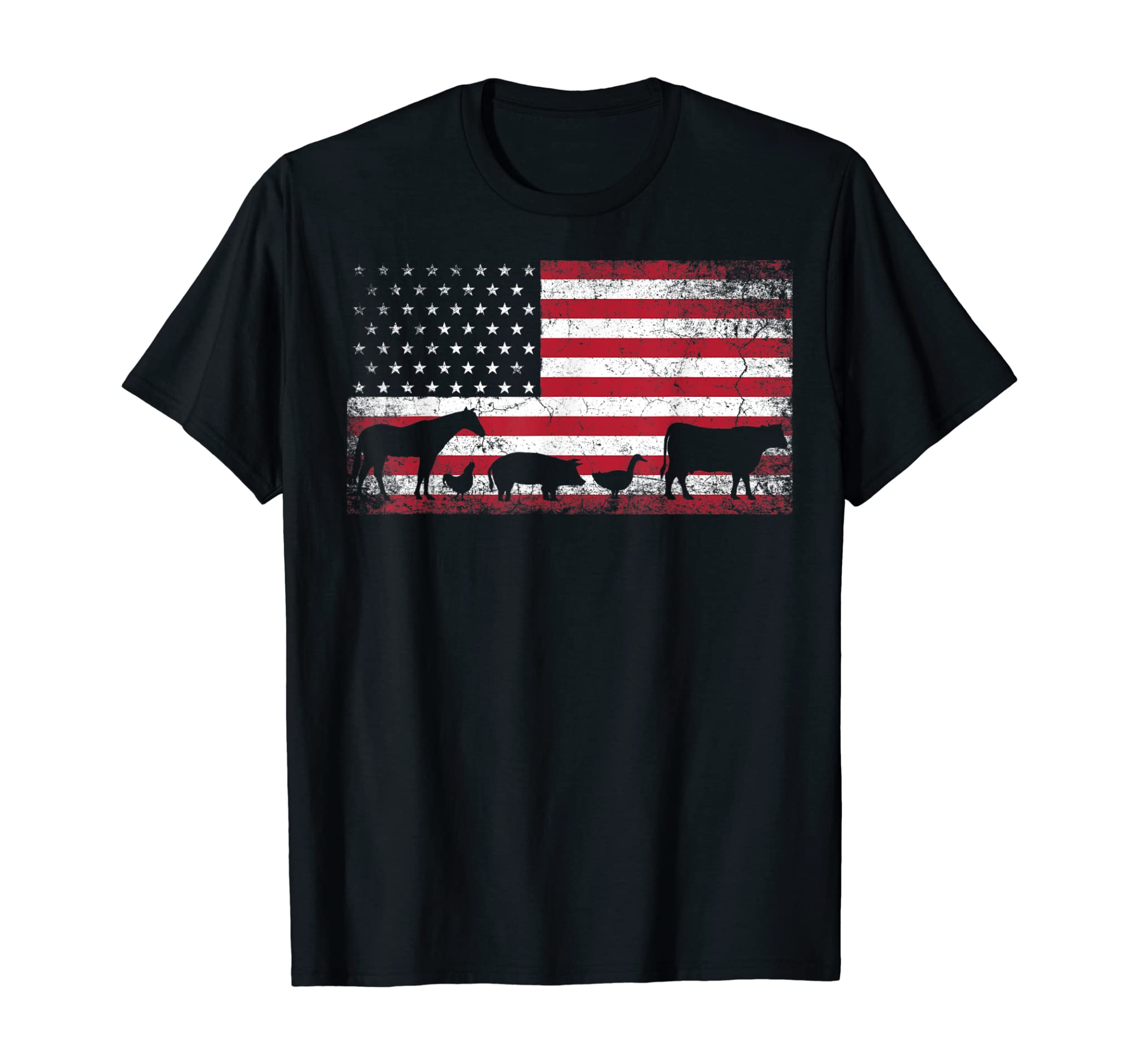 American Flag 4th of July Chicken Horse Cow Pig T Shirt Farm