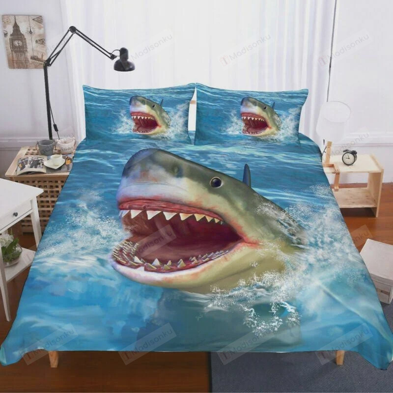 3D Fierce Shark Cotton Bed Sheets Spread Comforter Duvet Cover Bedding Sets