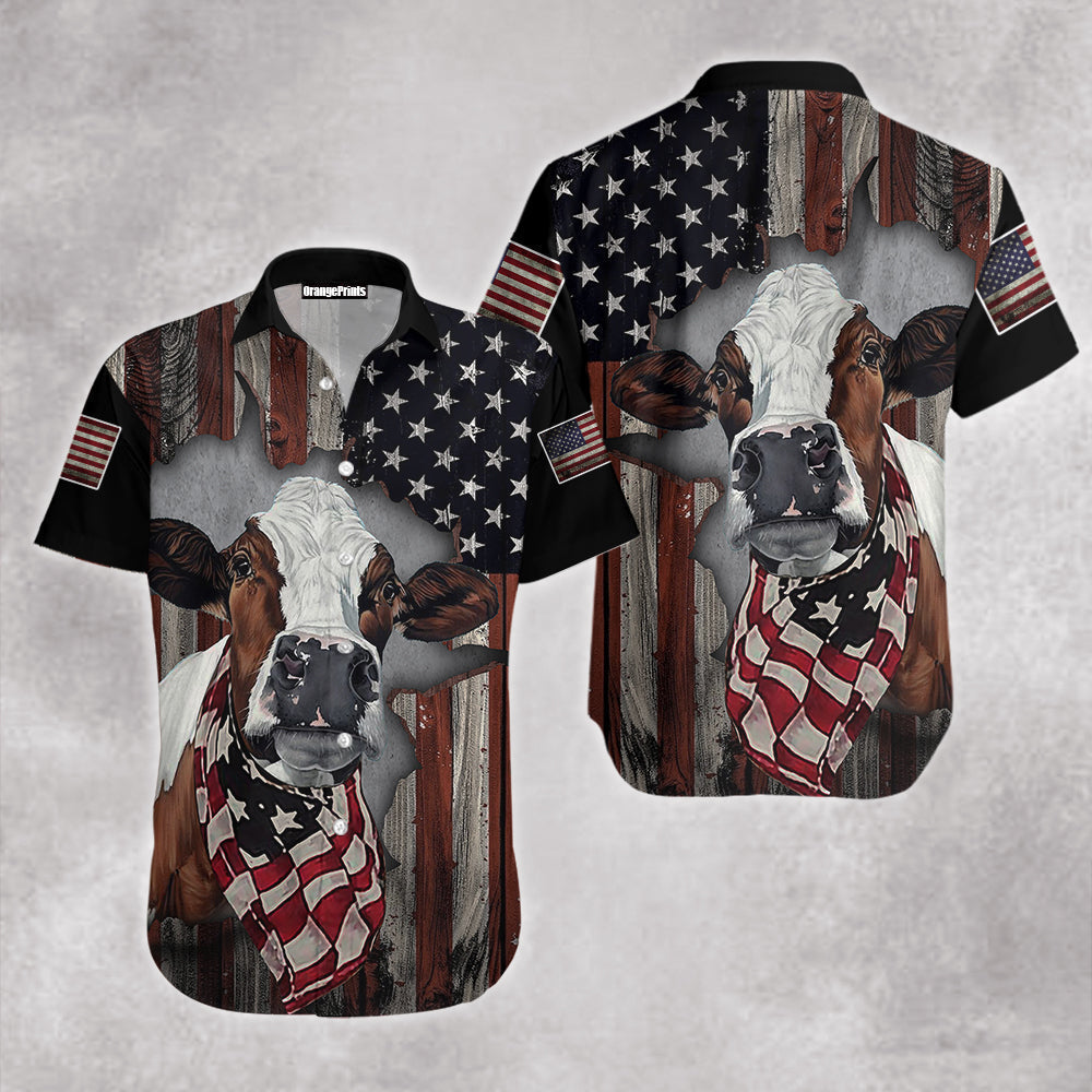 Cow American Flag Patriotic Aloha Hawaii Shirts For Men Women Ha19095