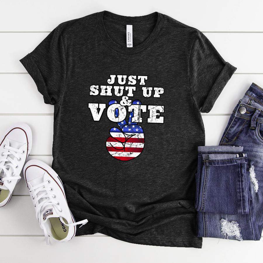 JUST SHUT UP & VOTE Distressed Peace Democratic Republican Long Sleeve  Classic Canvas