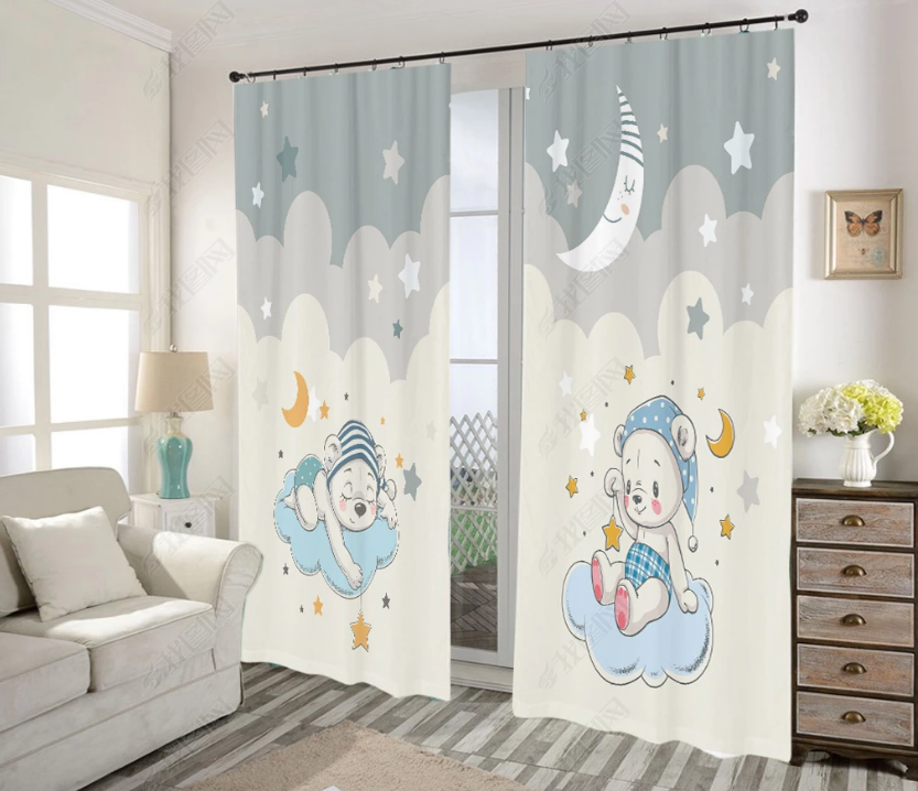 3D Cartoon Animal Bear Moon Star Curtains And Drapes Lqh 36