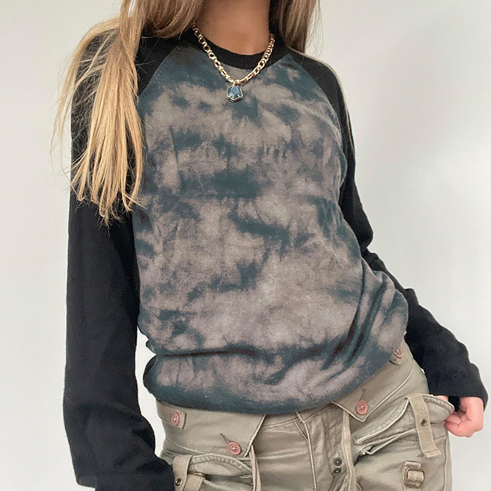 Women Tie Dye O Neck Long Sleeve Sweatshirt Contrast Color Long Sleeve Top For Wome Yoga Pack Cropped Zip up Shirt alx