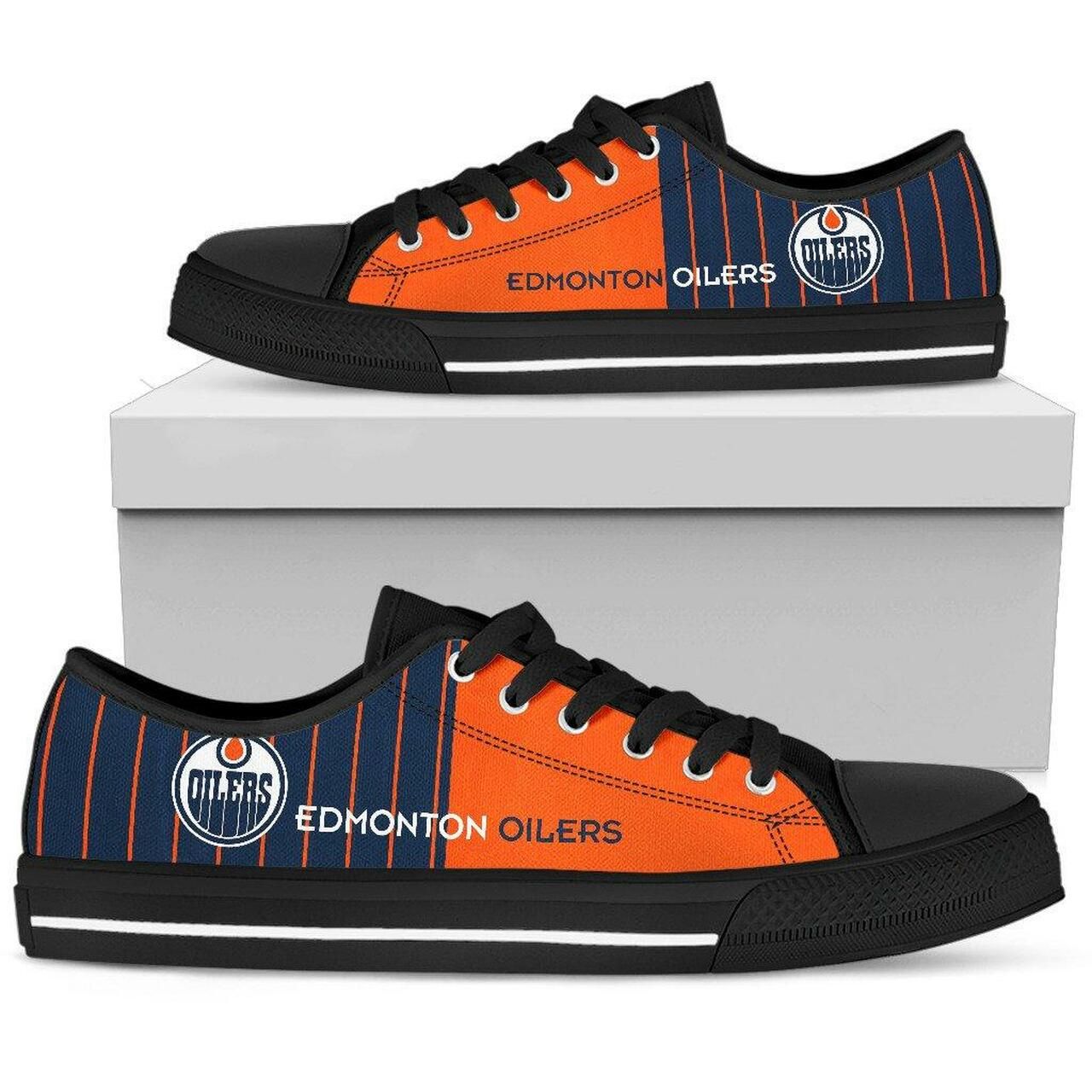 Edmonton Oilers Low Top Shoes Simple Design Vertical Stripes Shoes16144