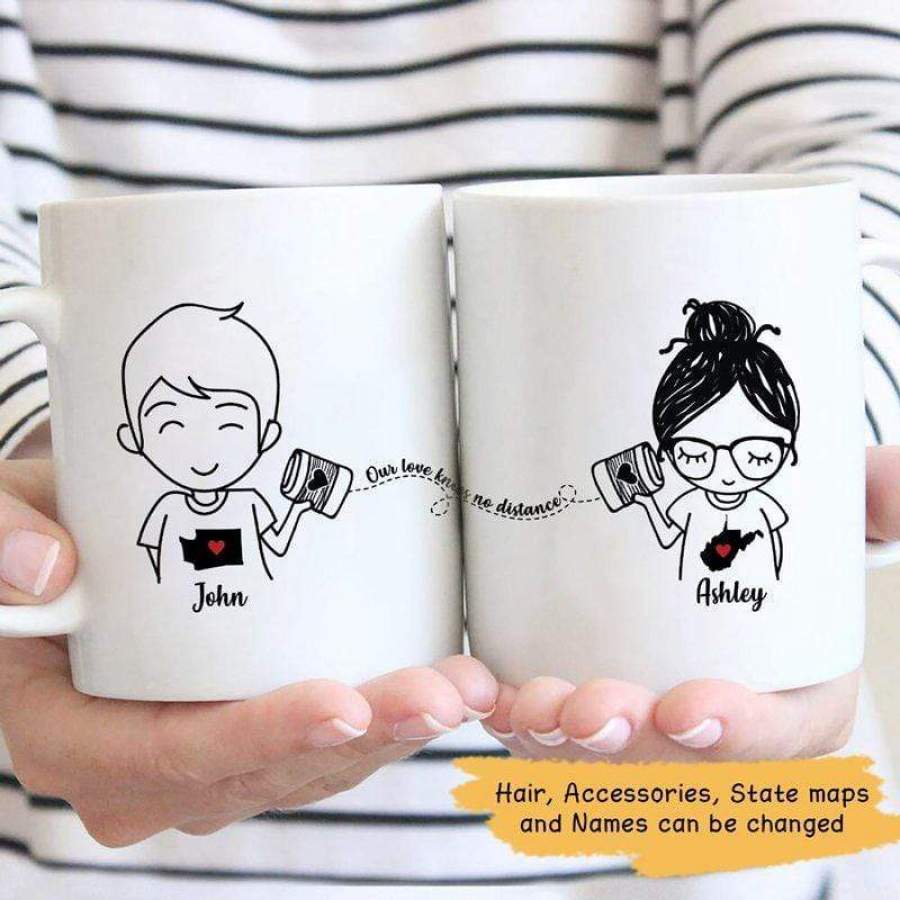 Long Distance Couple Phoning Personalized Mug