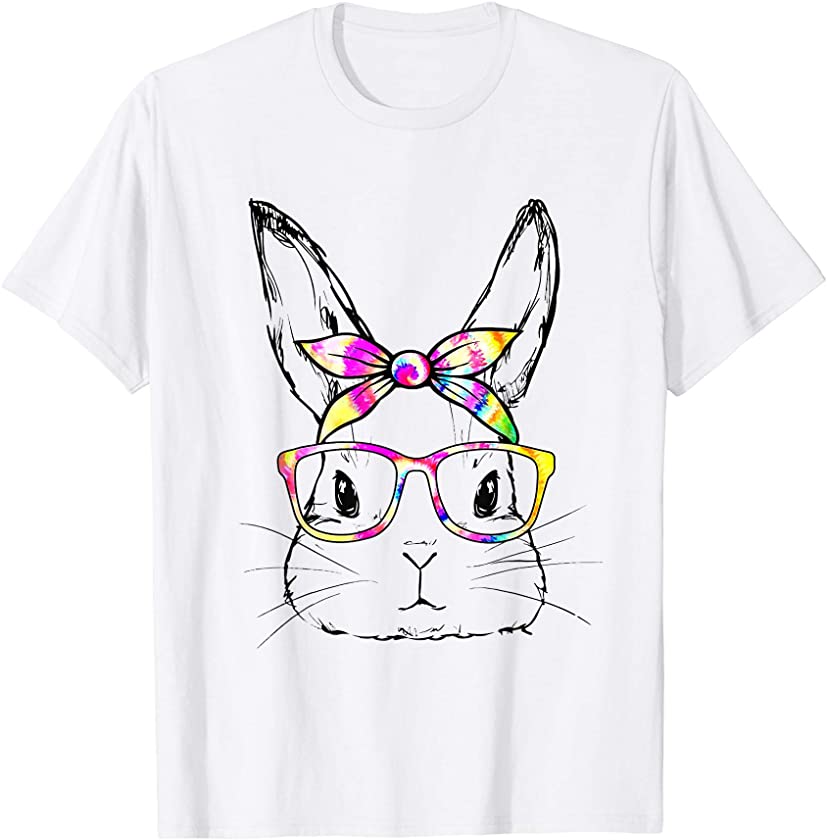 Cute Bunny Face Tie Dye Glasses Easter Day T-Shirt