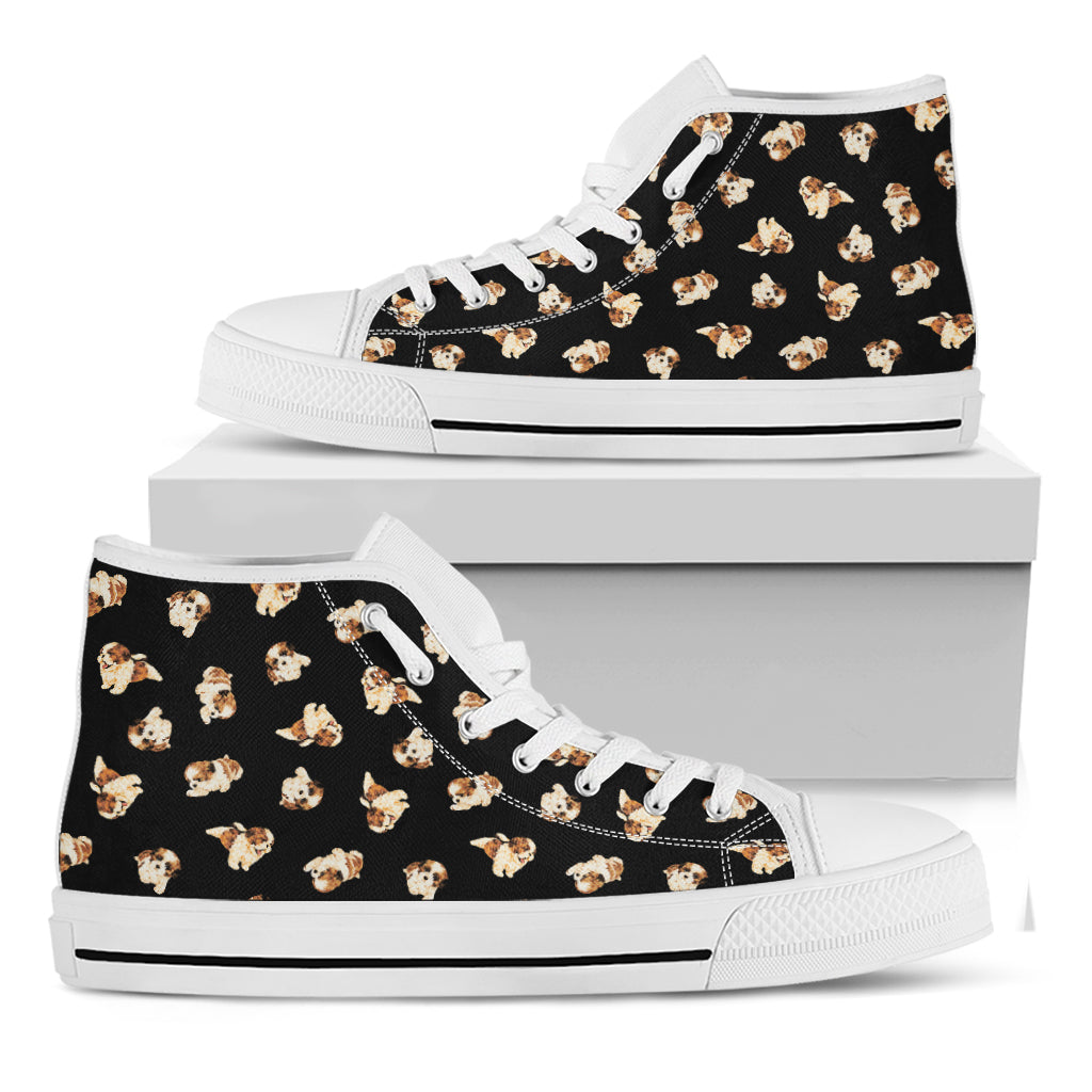 Shih Tzu Puppy Pattern Print White High Top Shoes